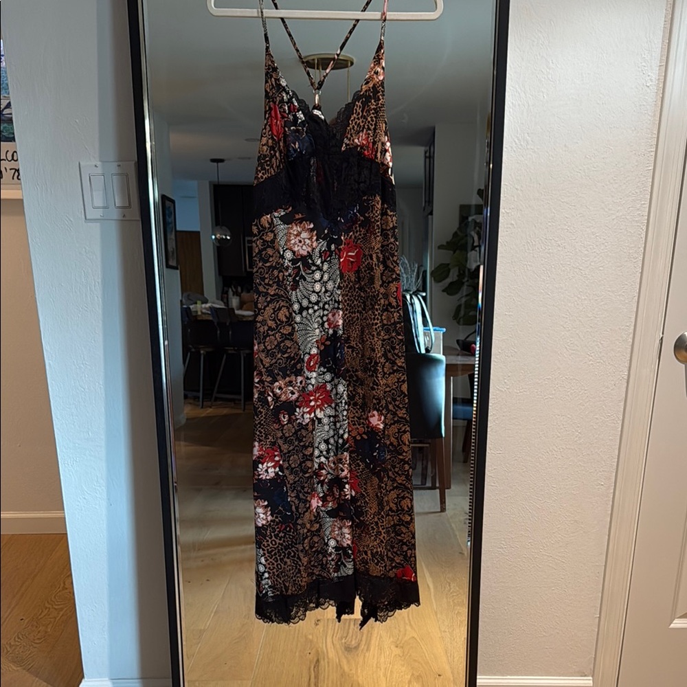 Free People Floral Lace Maxi Dress - Black, Red, White